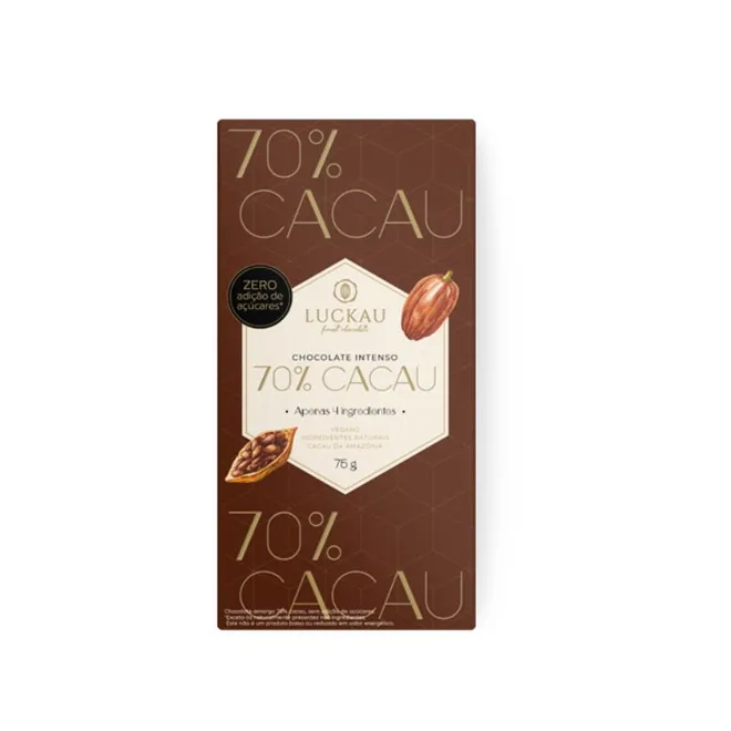 Barra Chocolate 70% Cacau Luckau 75g