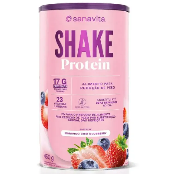 Shake Protein Morango e Blueberry Sanavita 450g