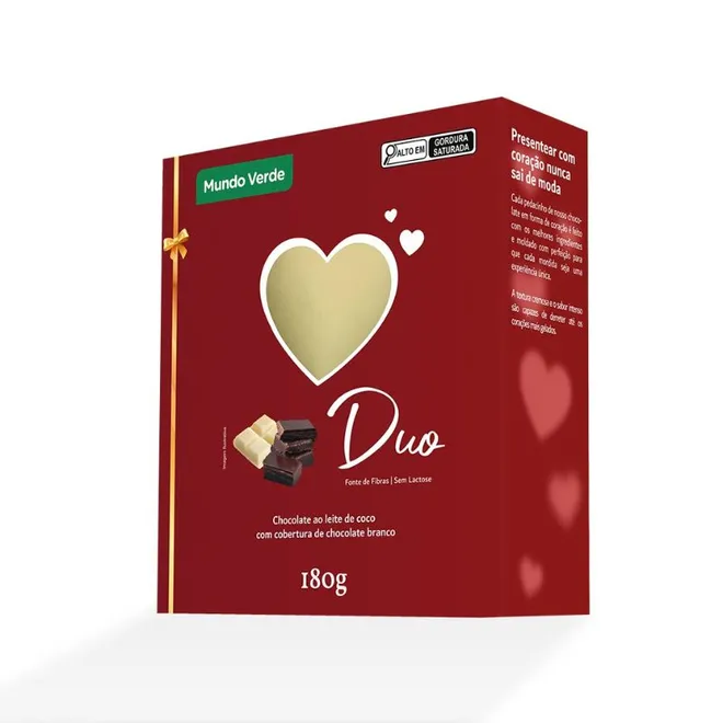 Coração de Chocolate ao Leite de Coco coberto com Chocolate Branco Duo 180g