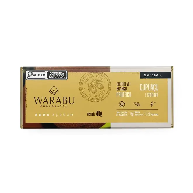 Chocolate Branco Proteico Com Cupuaçu E Gengibre Warabu 40g