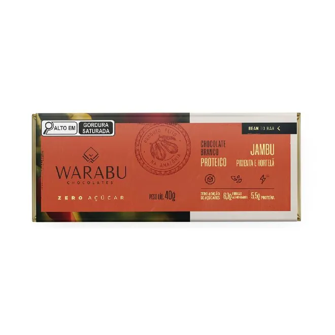 Chocolate Branco Proteico Com Jambu Pimenta E Hortelã Warabu 40g