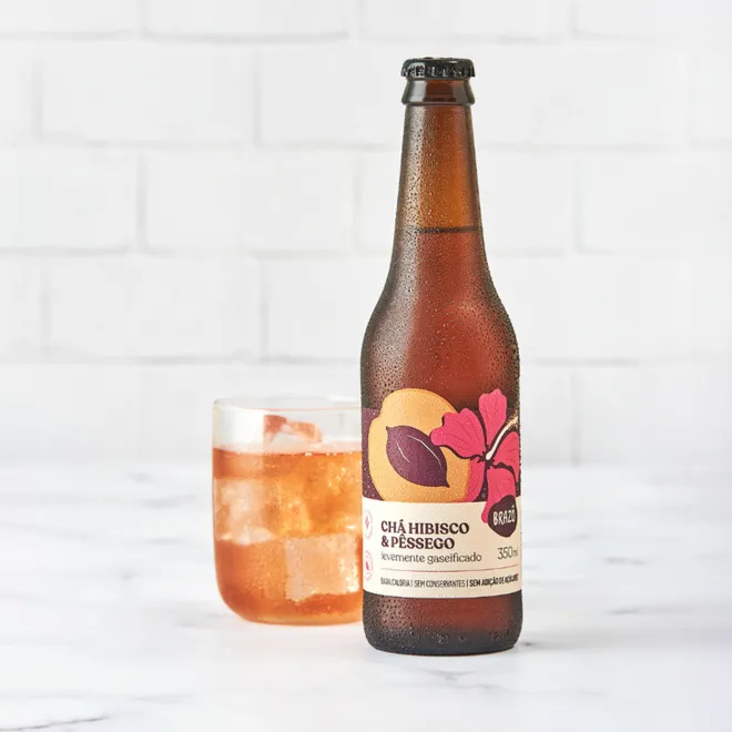 Chá de Hibisco com Pêssego Gaseificado Brazô Alimentos 350ml