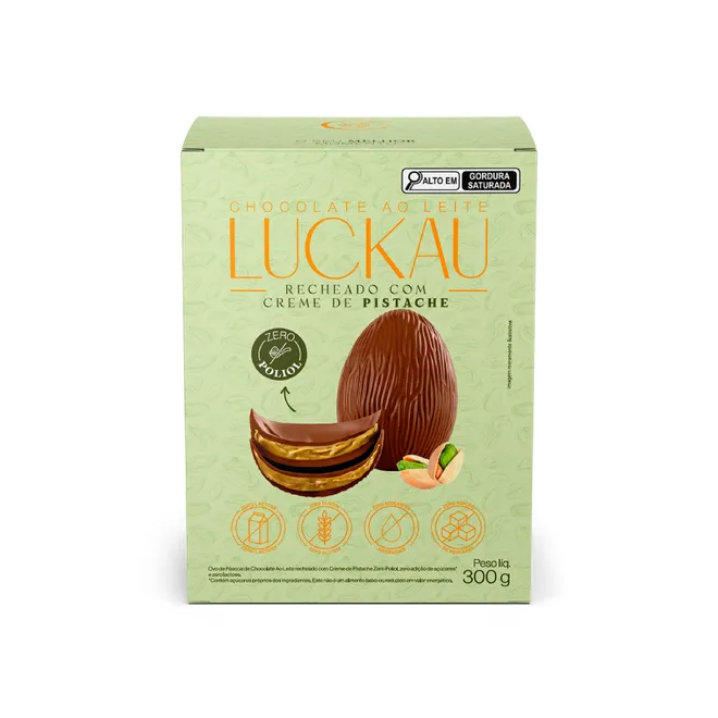 Ovo de Páscoa Chocolate Ao Leite Com Creme De Pistache Luckau 300g