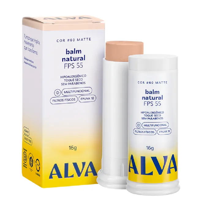 Balm Natural FPS 55 Cor Base 60 Matte Alva 16g