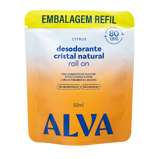 Refil Desodorante Roll On Cristal Natural Citrus Alva 50ml