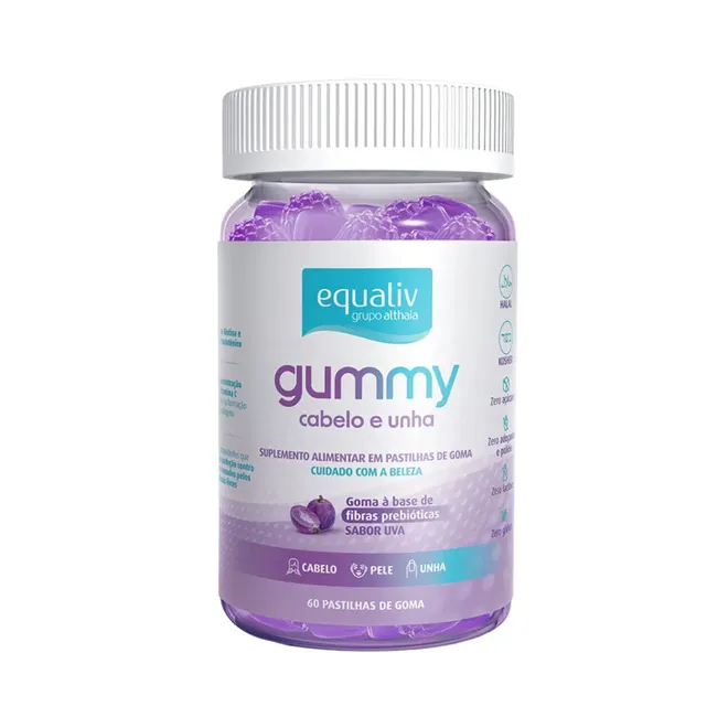 Gummy Cabelos e Unhas Uva Equaliv 60 Gomas