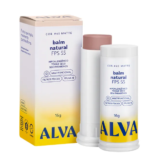 Balm Natural FPS 55 Cor Base 40 Matte Alva 16g