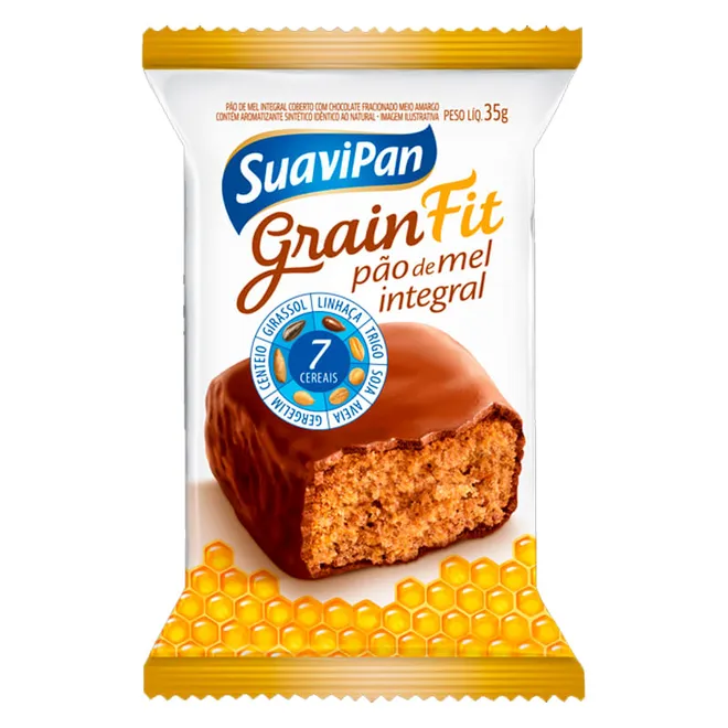 Pão de Mel Grain Fit Coberto com chocolate 35g - Suavipan
