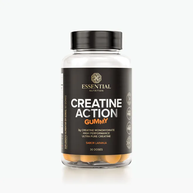 Creatine Action Gummy Laranja Essential Nutrition 60 Gomas