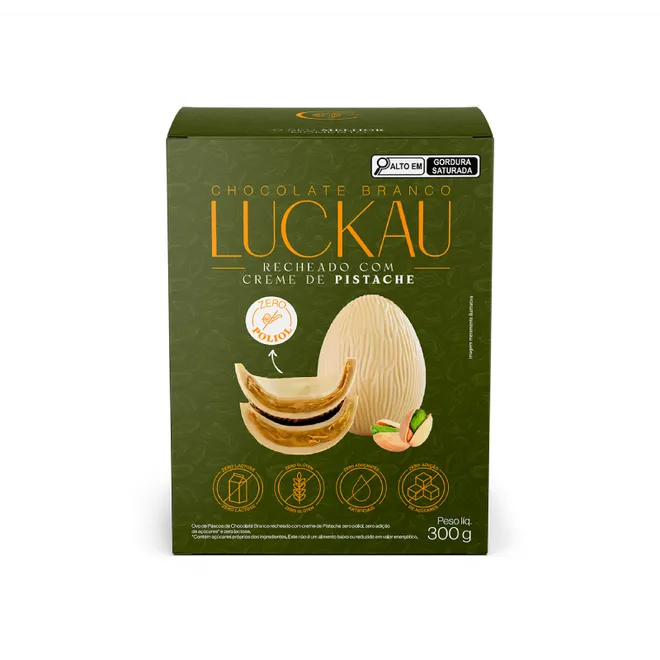 Ovo de Páscoa Chocolate Branco Com Creme De Pistache Luckau 300g