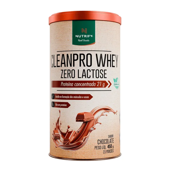 CleanPro Whey Zero Lactose Chocolate Nutrify 450g