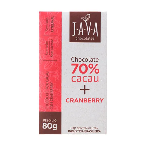 Chocolate 70% com Cranberry 80g - Java Chocolates