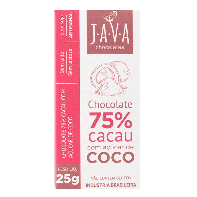 Cacau 75% Açúcar de Coco 25g - Java Chocolates