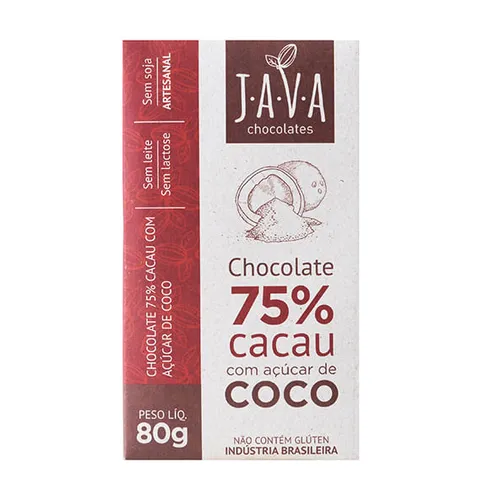 Chocolate 75% Açúcar de Coco 80g - Java Chocolates