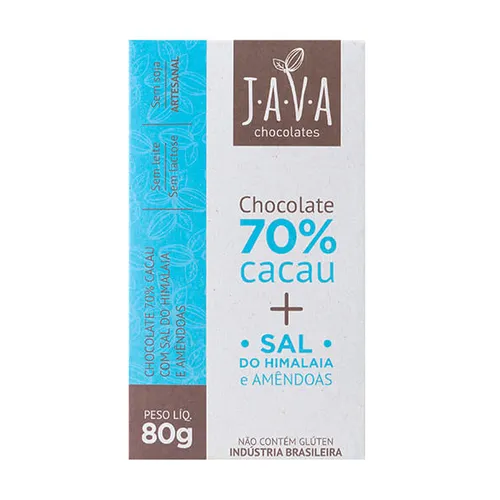 Chocolate 70% Sal Himalaia e Amêndoas 80g - Java Chocolates
