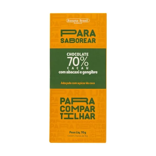 Chocolate 70% com Abacaxi e Gengibre 70g - Banana Brasil