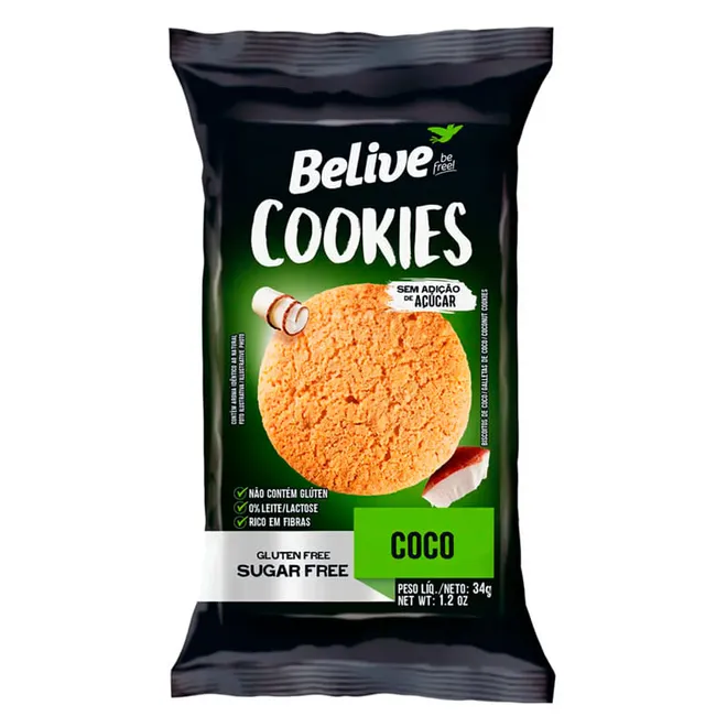 Cookie Zero Sem Glúten com Pedaços de Coco 34g - Belive